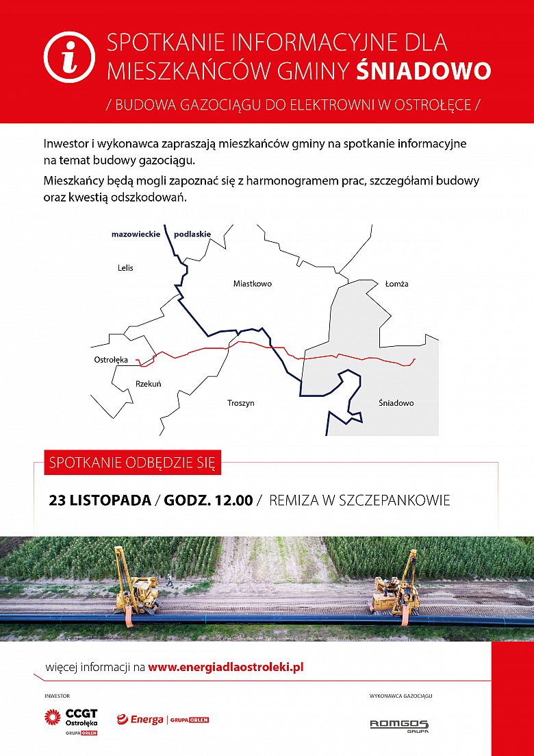 Spotkanie informacyjne w sprawie budowy gazociągu do elektrowni w Ostrołęce